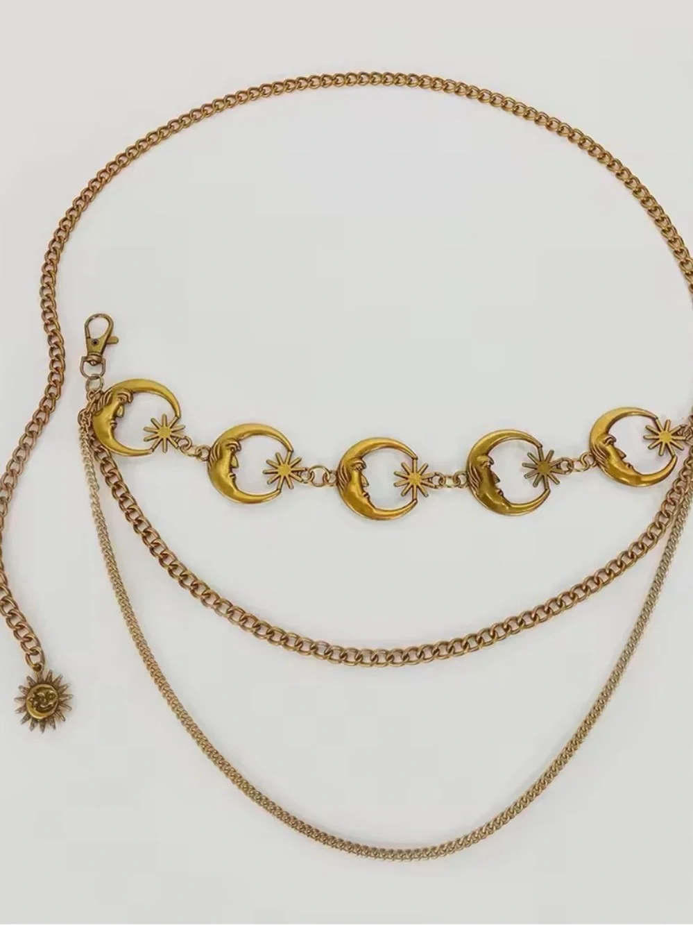 Gold Moon & Sun Layered Chain Waist Belt